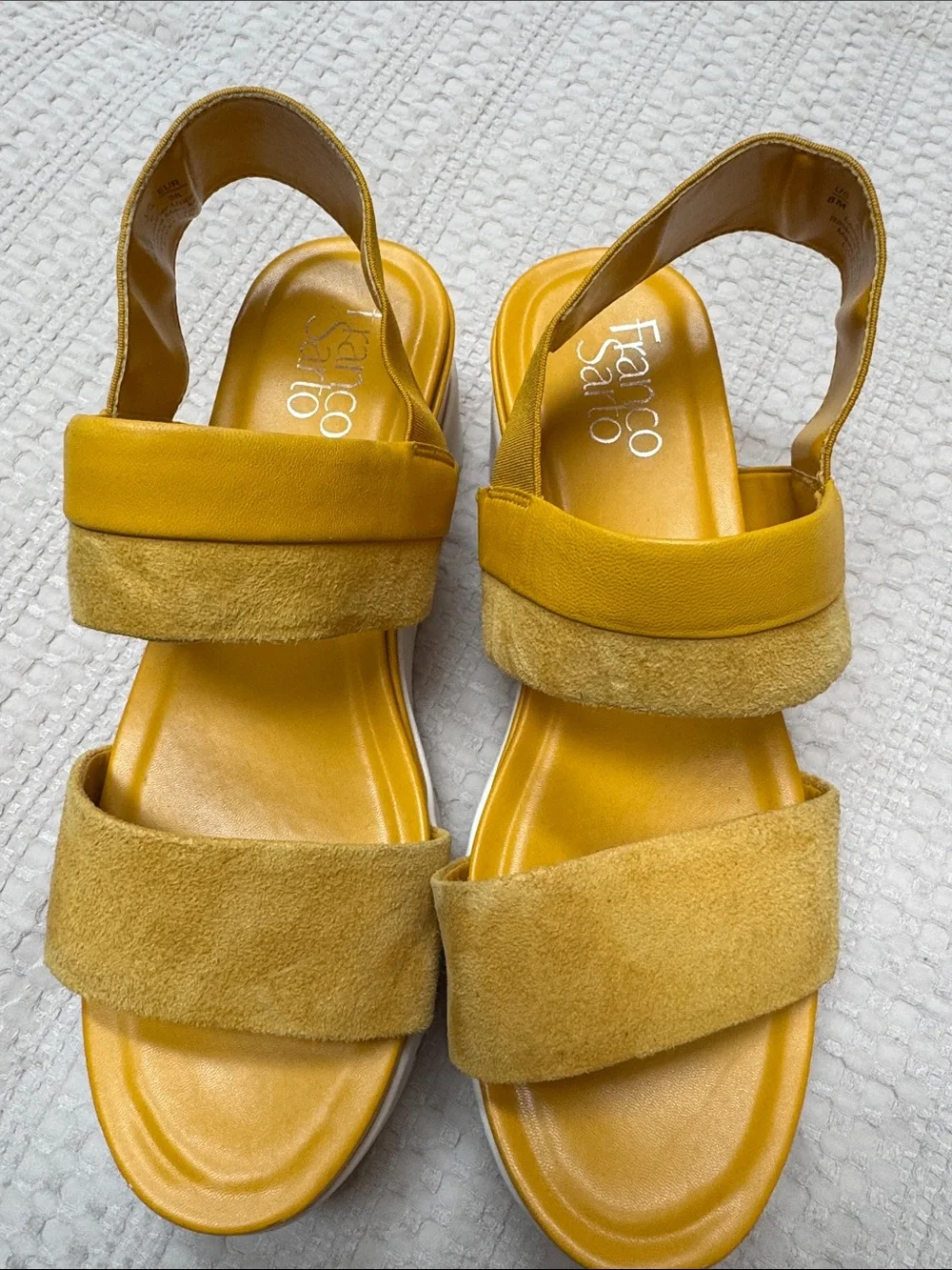Franco Sarto Yellow Suede Strap Platform Sandals - Picture 1 of 7